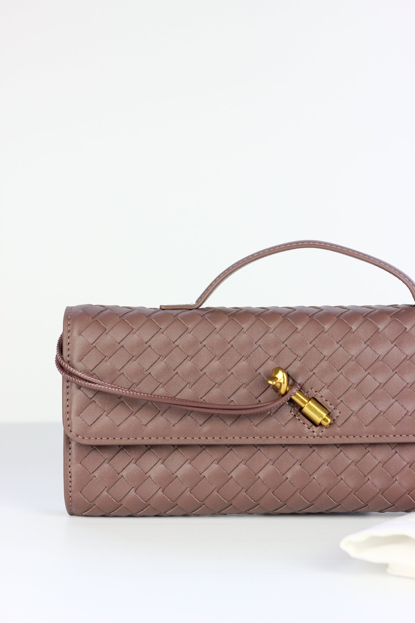 BEATRICE Weaved Clutch Bag in Greyish Brown