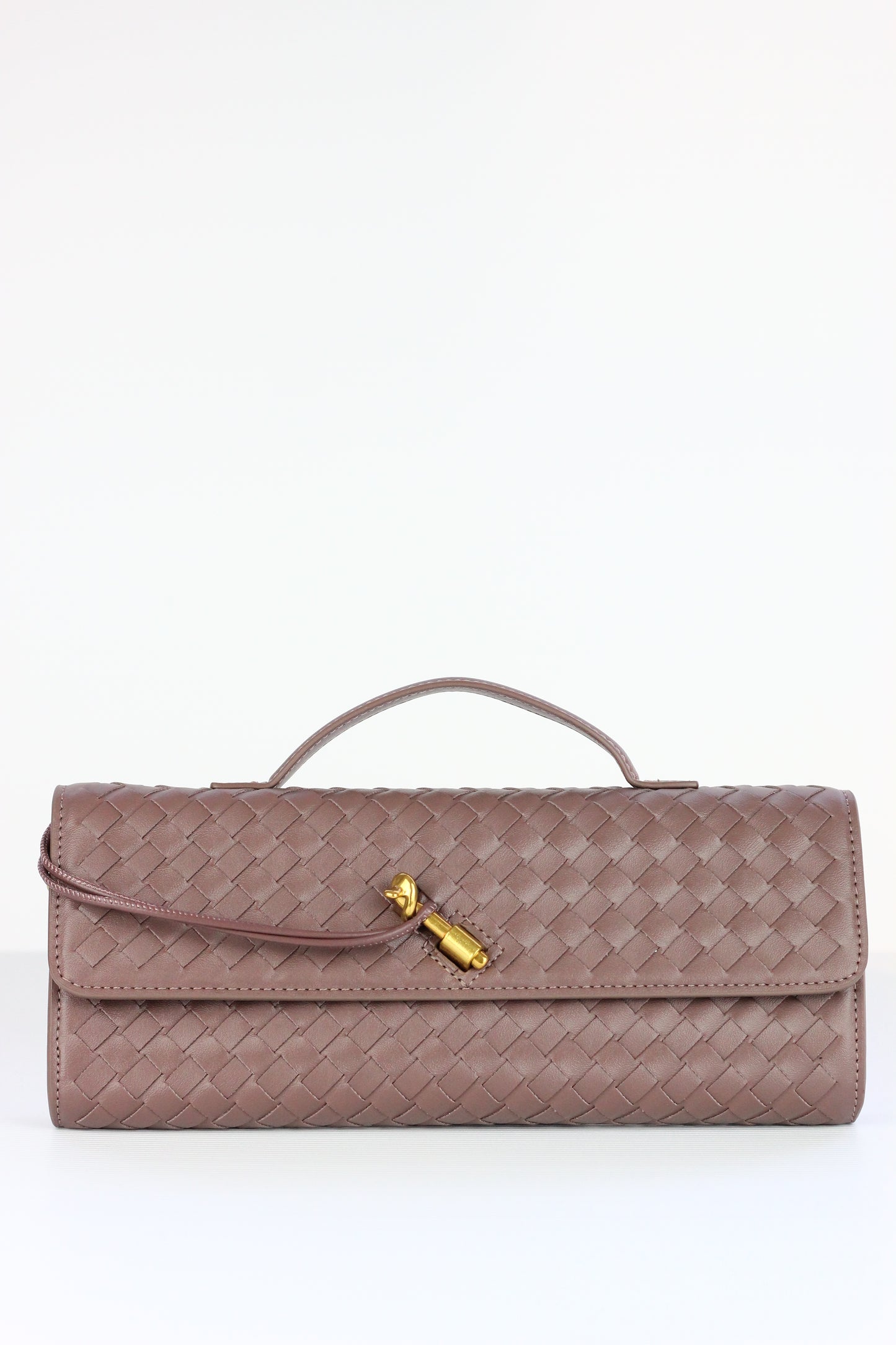 BEATRICE Weaved Clutch Bag in Greyish Brown