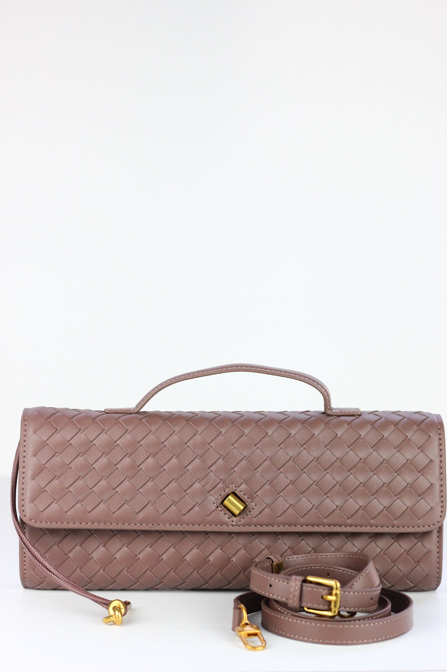 BEATRICE Weaved Clutch Bag in Greyish Brown