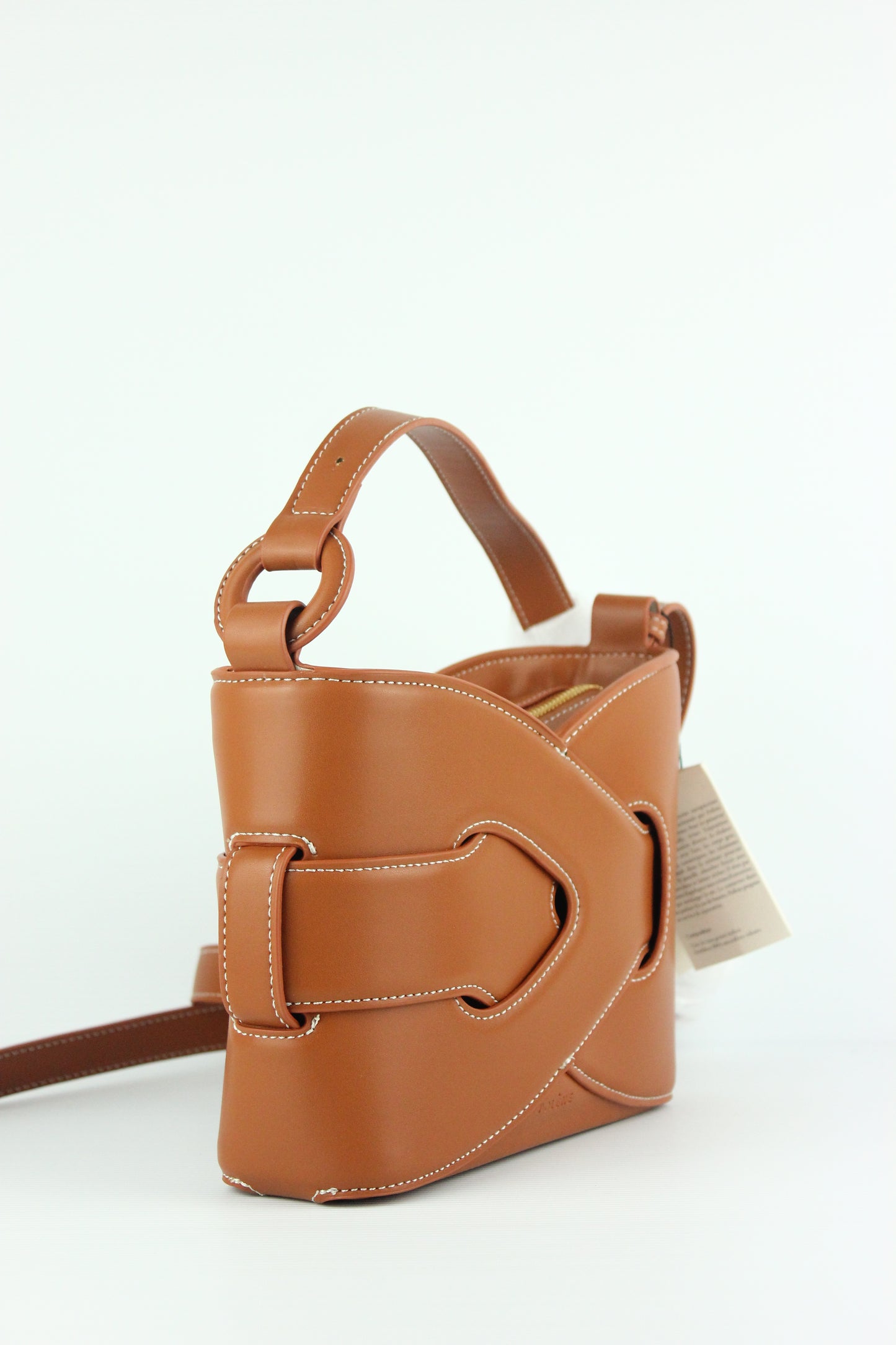 Maci Genuine Cowhide Leather Bucket Bag in Camel