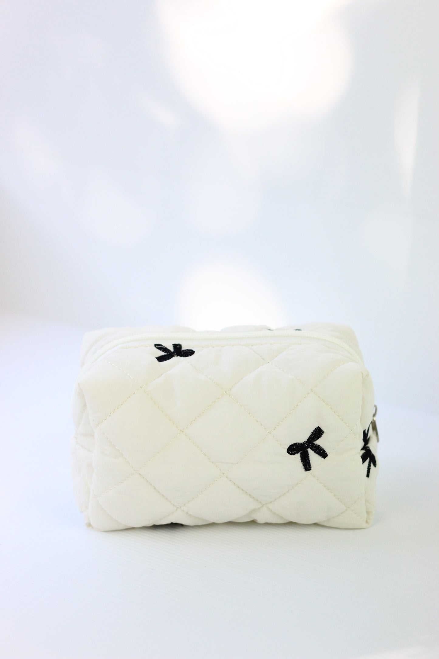 Quilted Cosmetic Pouch - Black Ribbon