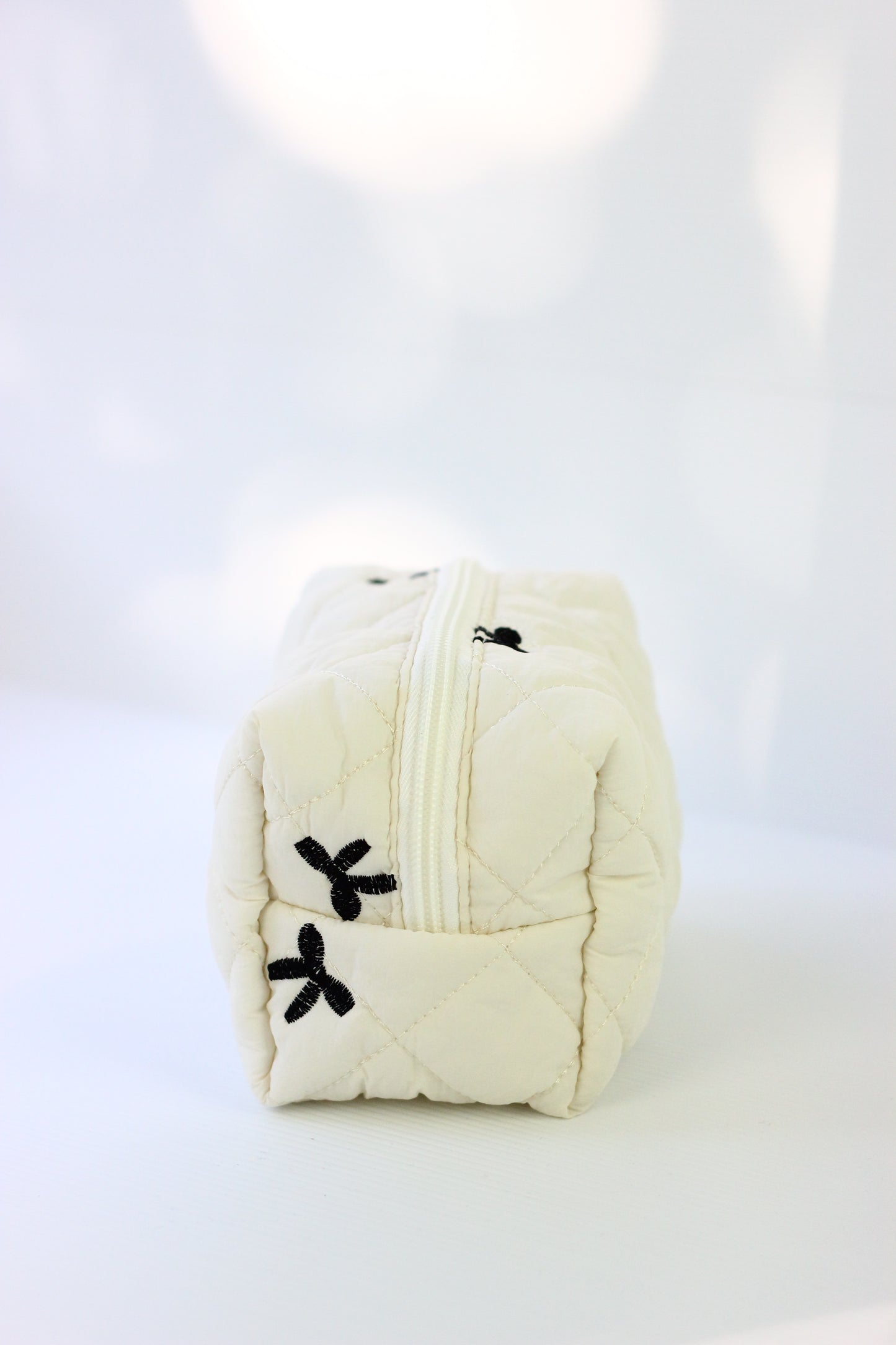 Quilted Cosmetic Pouch - Black Ribbon