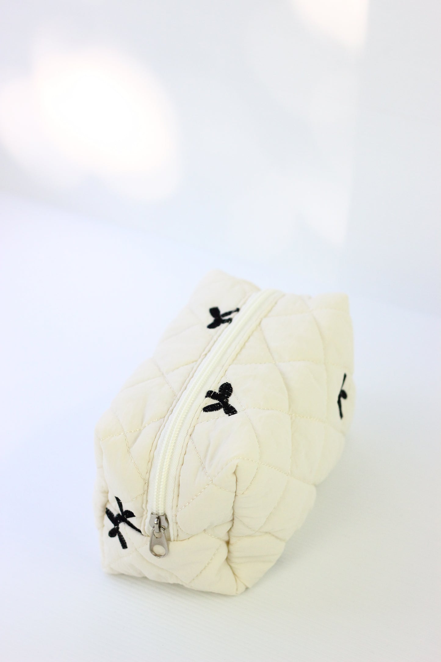 Quilted Cosmetic Pouch - Black Ribbon