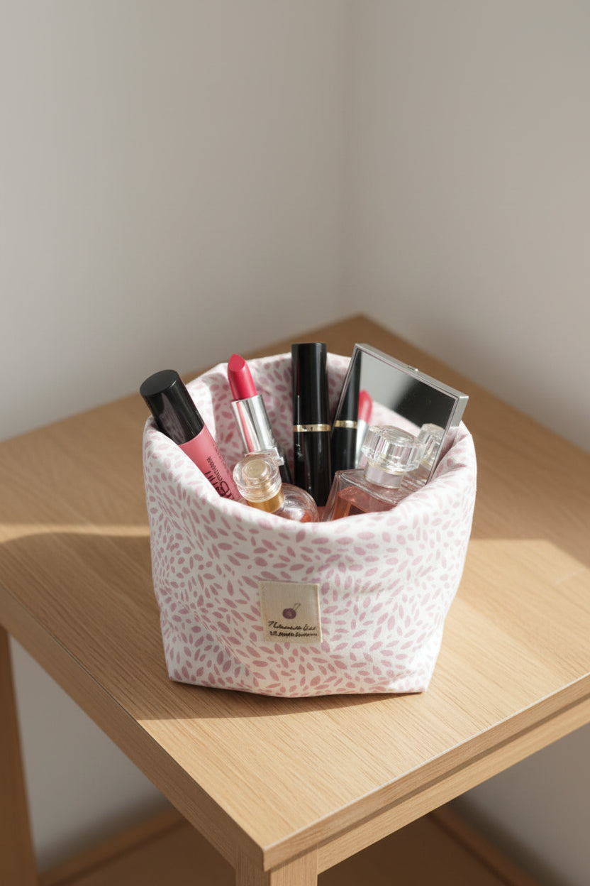 Cloud Bucket Vanity Organiser in Pink Leaf (Embroidery-Ready)