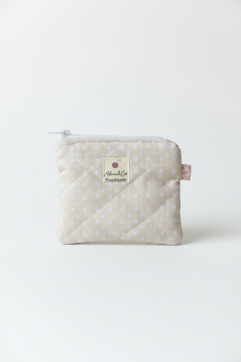 Quilted Keychain Pouch in Beige Polka