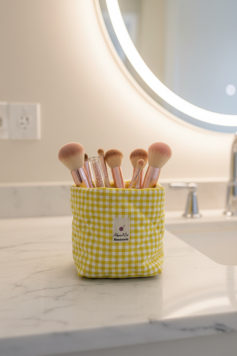 Cloud Bucket Vanity Organiser  in Sunny Gingham
