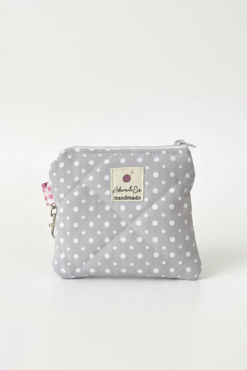Quilted Keychain Pouch in Grey Polka