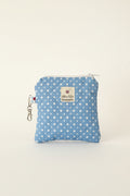 Quilted Keychain Pouch in Blue Polka