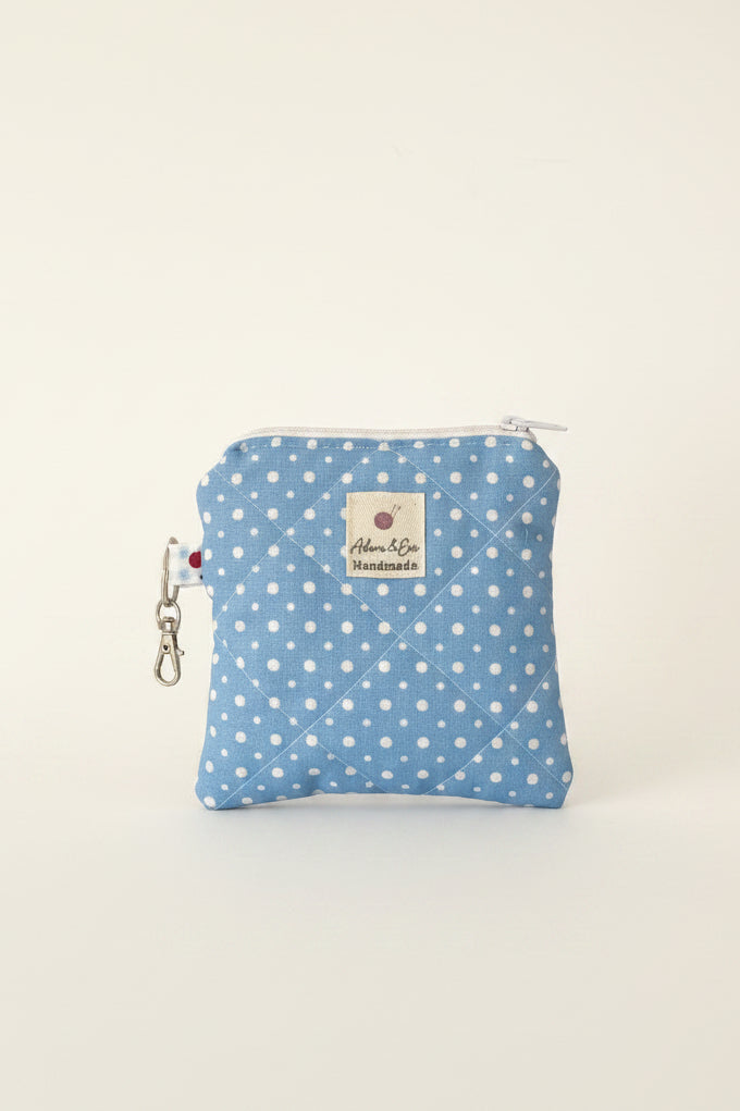 Quilted Keychain Pouch in Blue Polka