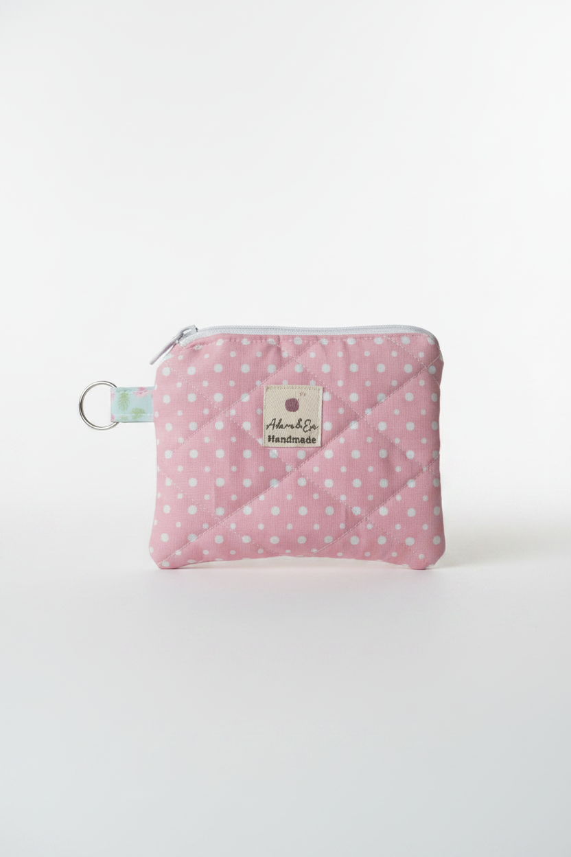 Quilted Keychain Pouch in Pink Vintage Polka