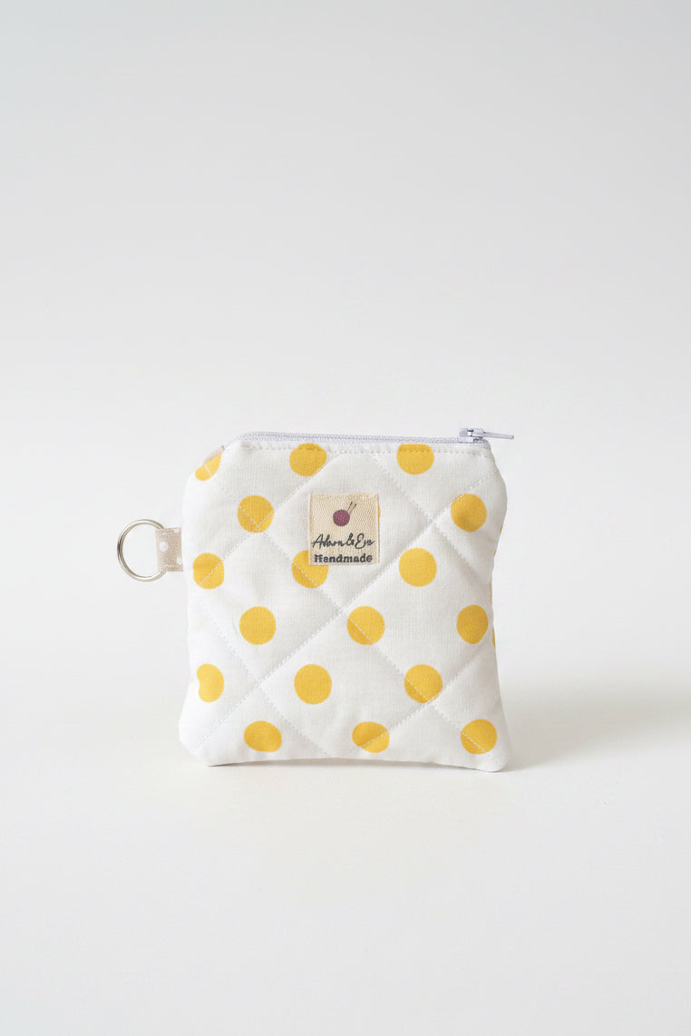 Quilted Keychain Pouch in Yellow Polka
