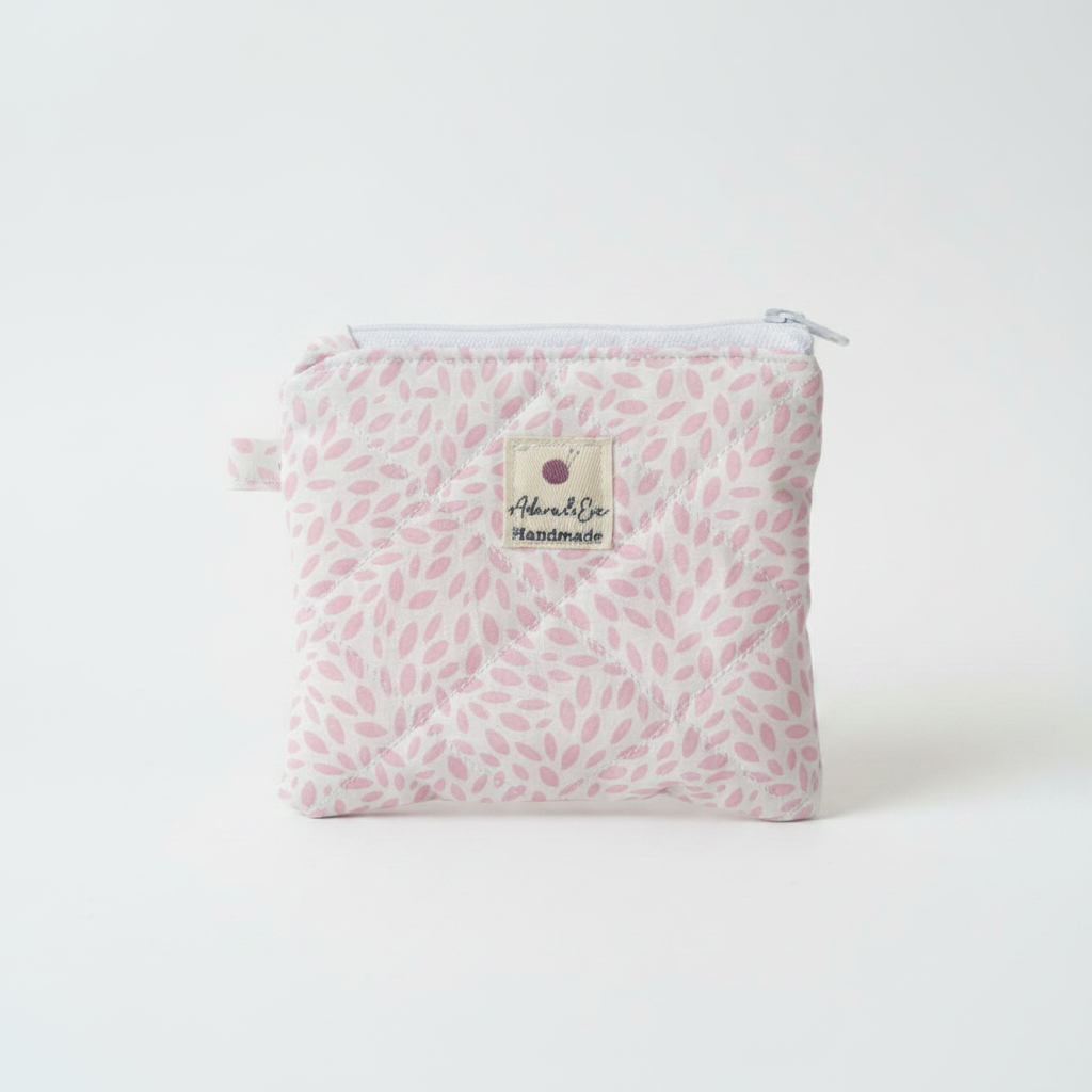 Quilted Keychain Pouch in Pink Leaf