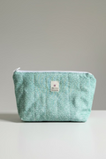 Medium  Zipped Quilted Pouch in Green Polka