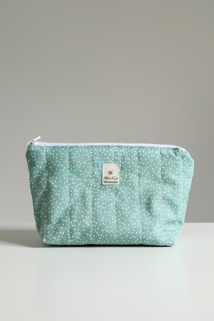 Medium  Zipped Quilted Pouch in Green Polka