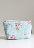 Medium  Zipped Quilted Pouch in Vintage Blue Floral