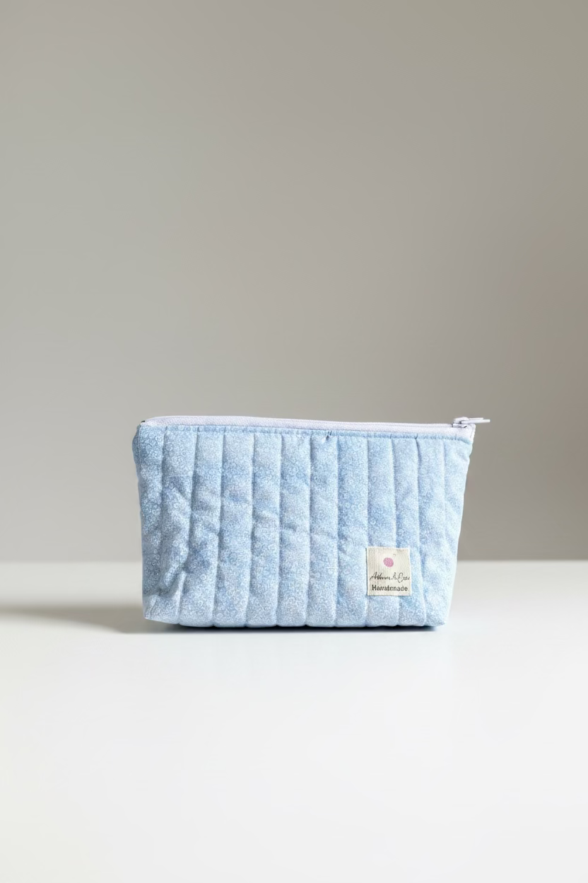 Small Zipped Quilted Pouch in Sky Blue