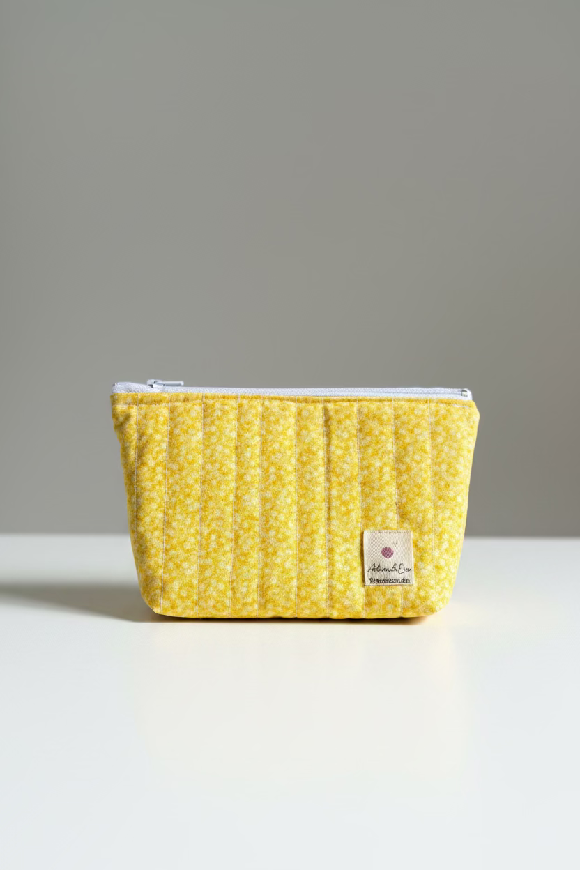 Small Zipped Quilted Pouch in Tiny Yellow Flowers