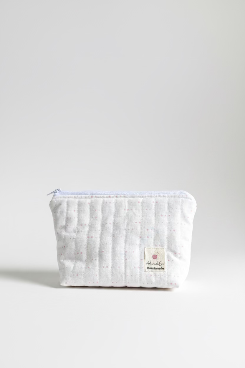Small Zipped Quilted Pouch in Pink Dots