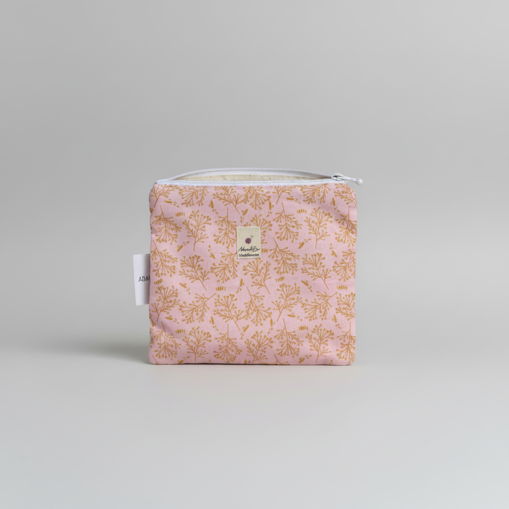 Medium Flat  Zipped Pouch in Dainty Orange Flowers