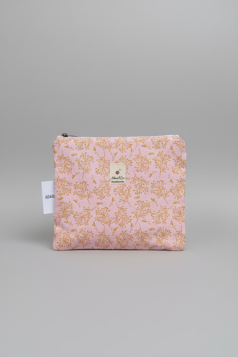 Medium Flat  Zipped Pouch in Dainty Orange Flowers