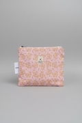 Medium Flat  Zipped Pouch in Dainty Orange Flowers