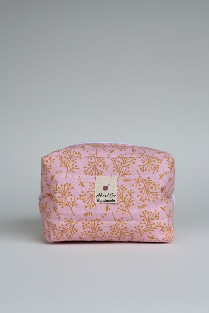 Medium Boxy Quilted Pouch in Dainty Orange Flowers