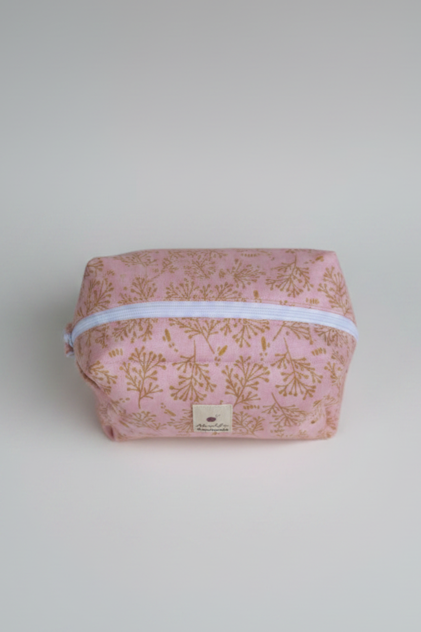 Medium Boxy Quilted Pouch in Dainty Orange Flowers