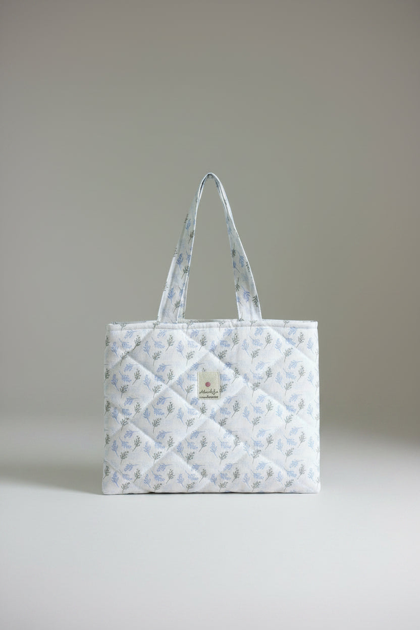 Medium Quilted Bible Book Tote in (Blue Fern Garden (Embroidery-Ready)