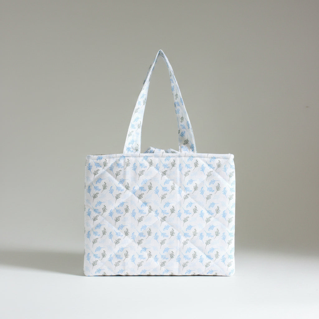 Medium Quilted Bible Book Tote in (Blue Fern Garden (Embroidery-Ready)