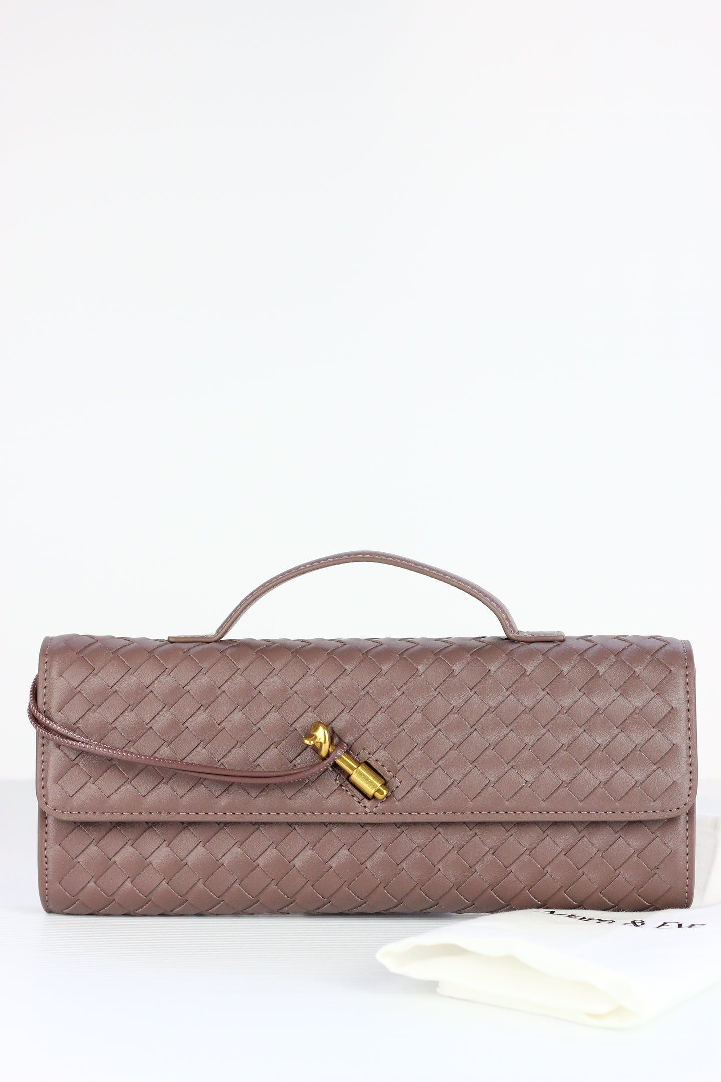 BEATRICE Weaved Clutch Bag in Greyish Brown