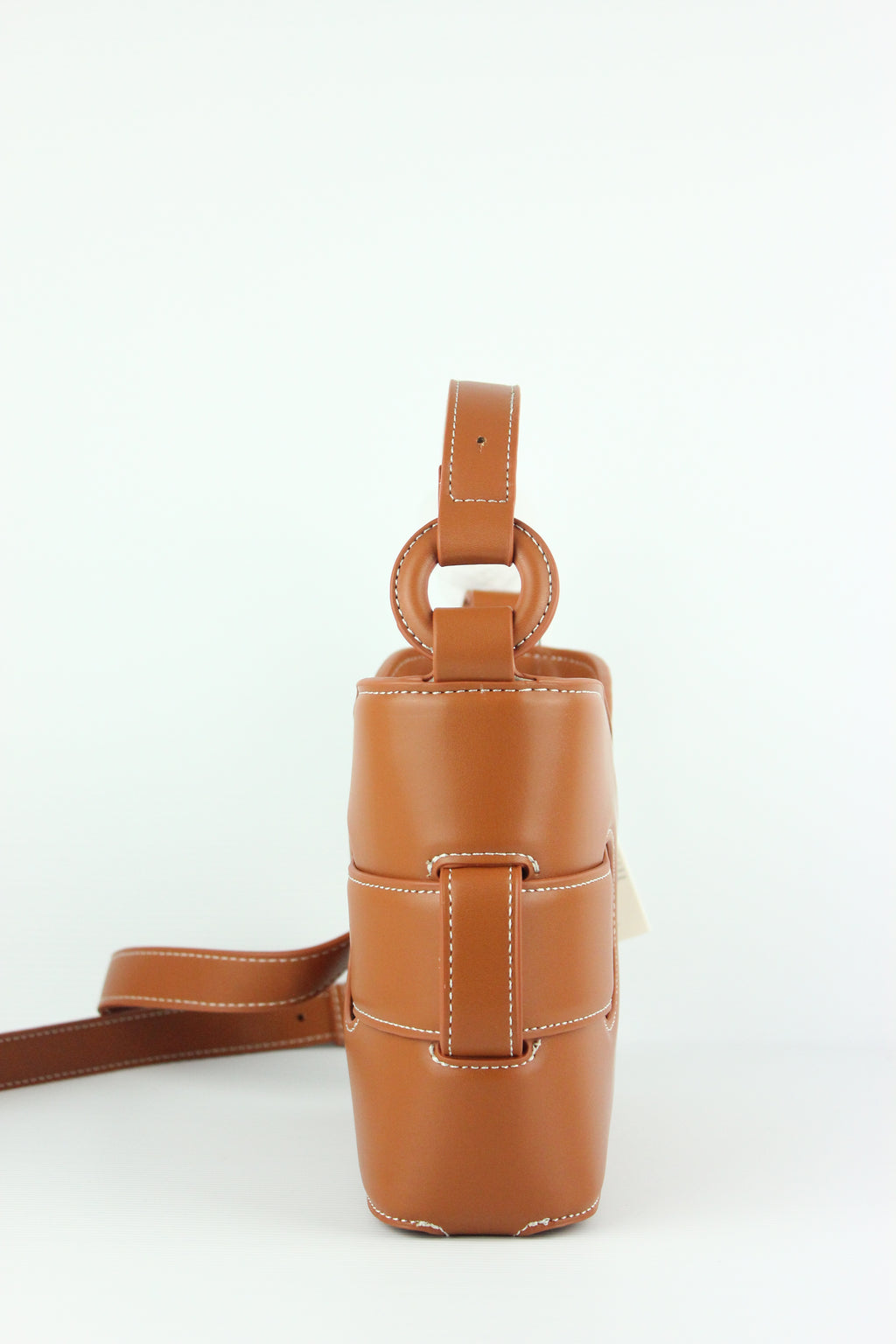 Maci Genuine Cowhide Leather Bucket Bag in Camel