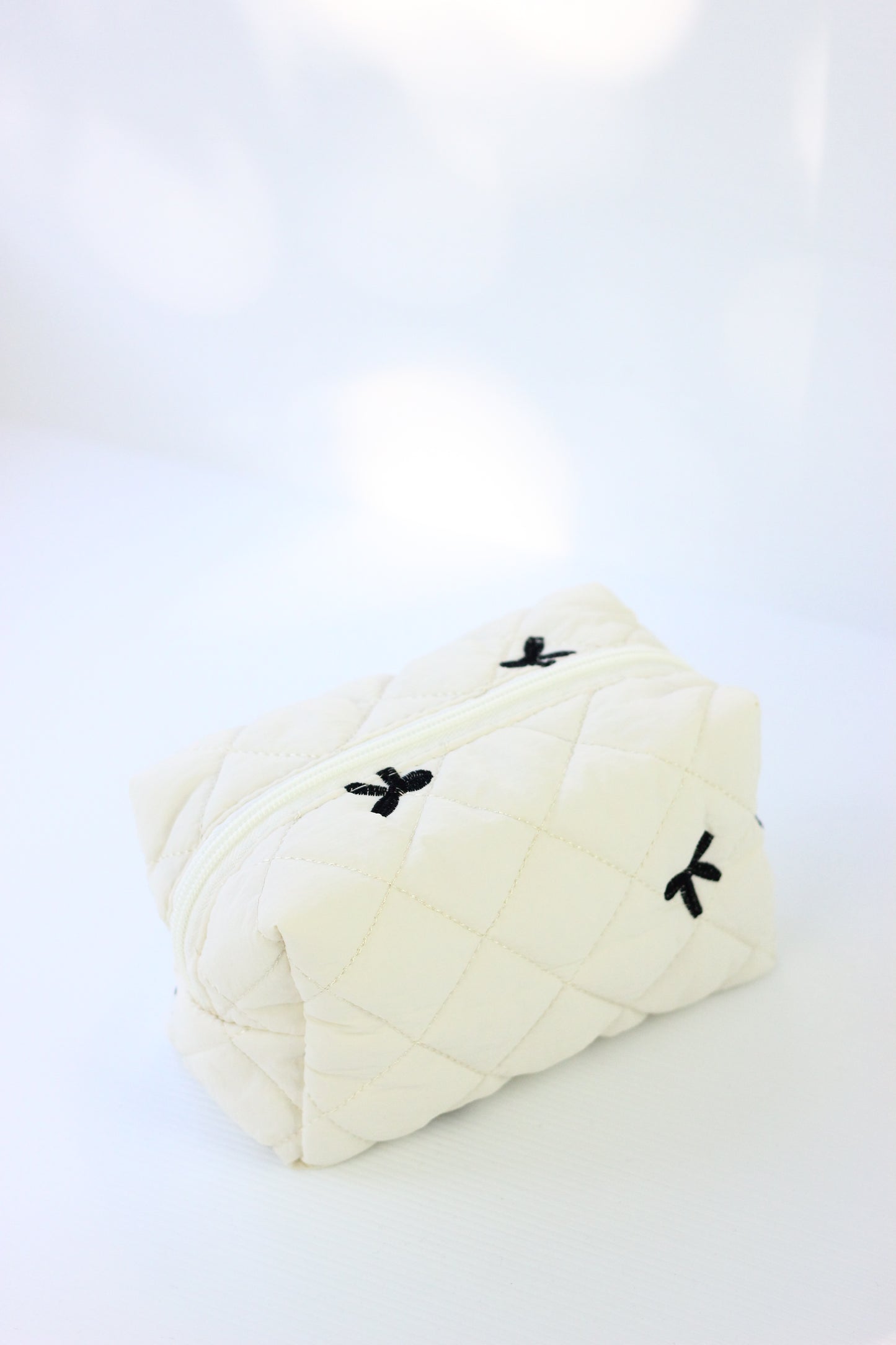 Quilted Cosmetic Pouch - Black Ribbon