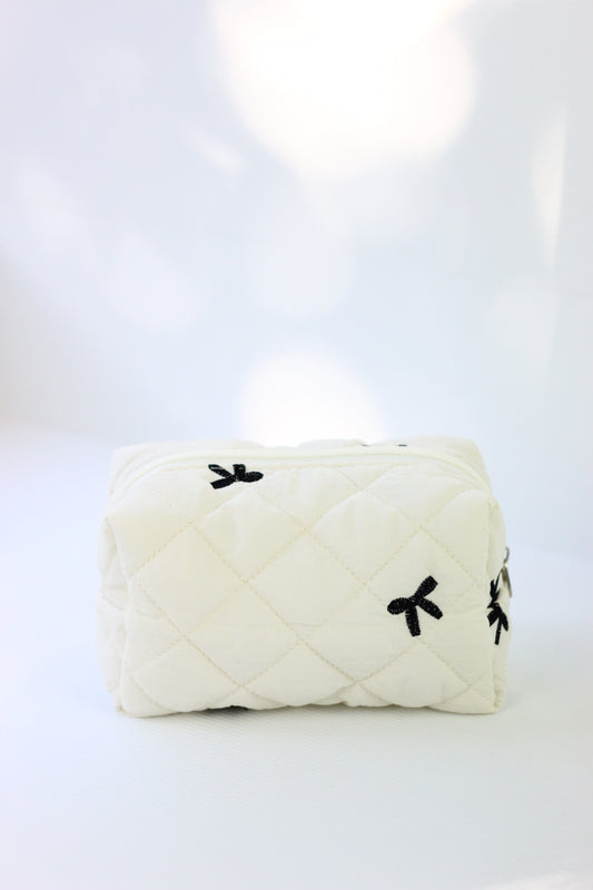 Quilted Cosmetic Pouch - Black Ribbon