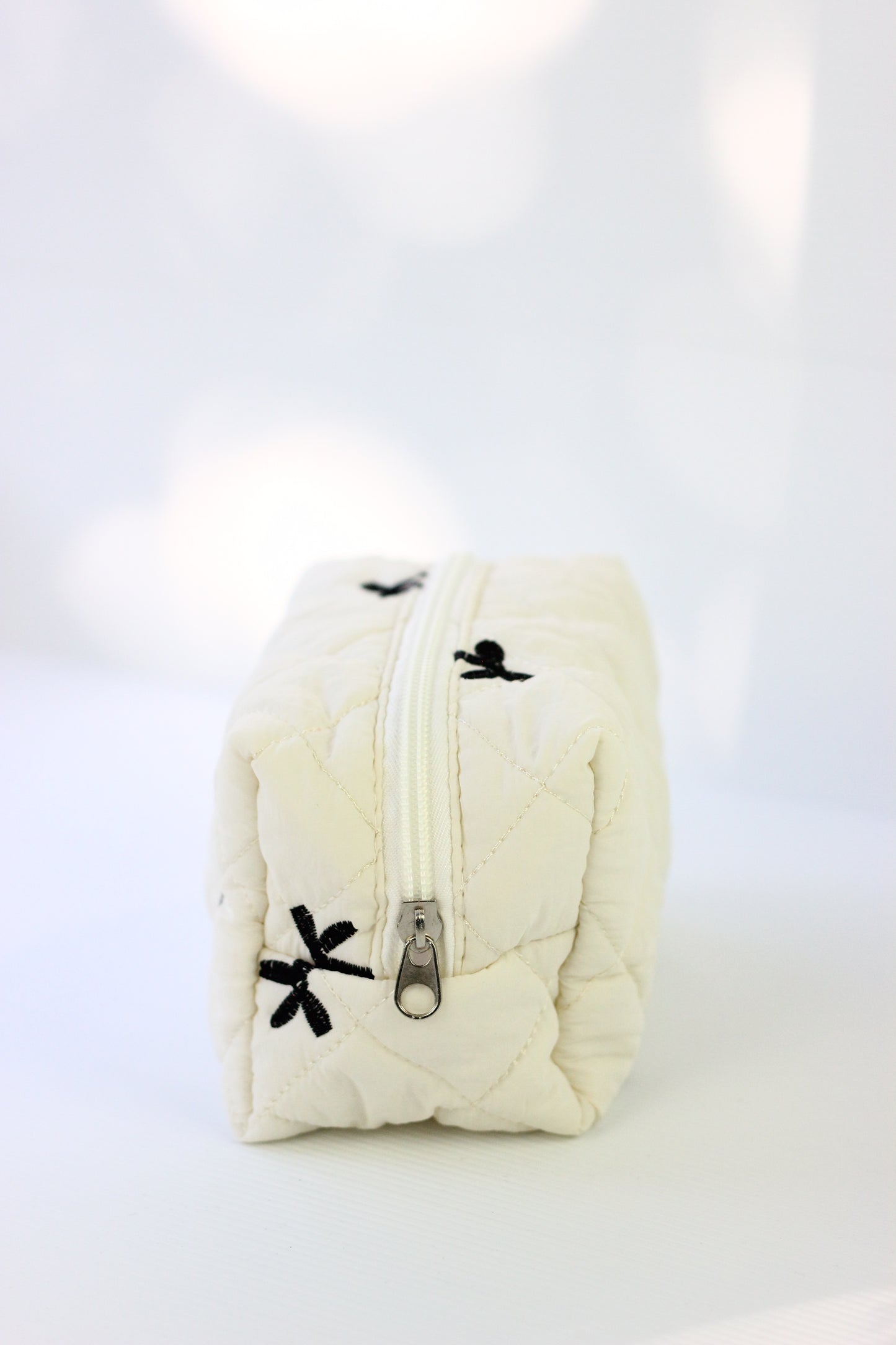 Quilted Cosmetic Pouch - Black Ribbon