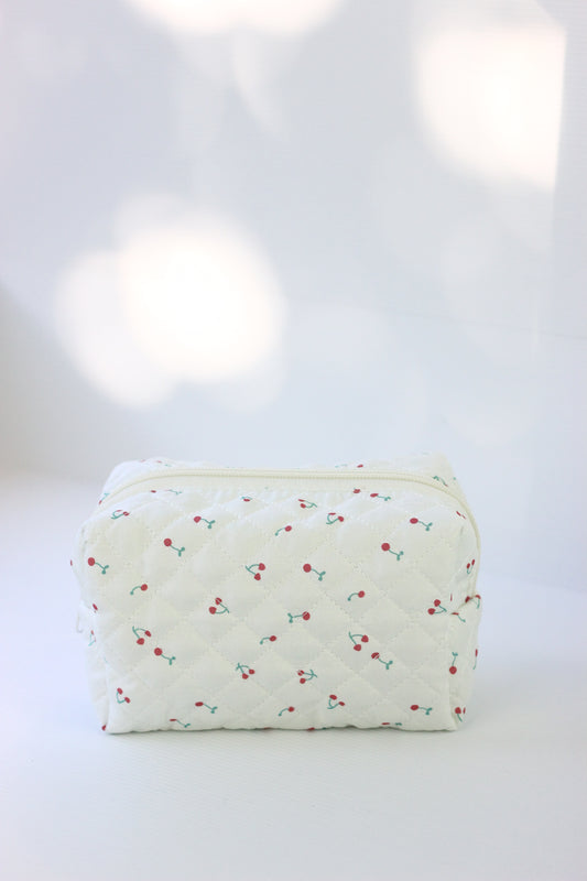 Quilted Cosmetic Pouch - Cherries