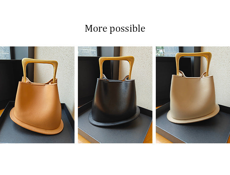 Retro Bucket Bag with Gold Metal Handle