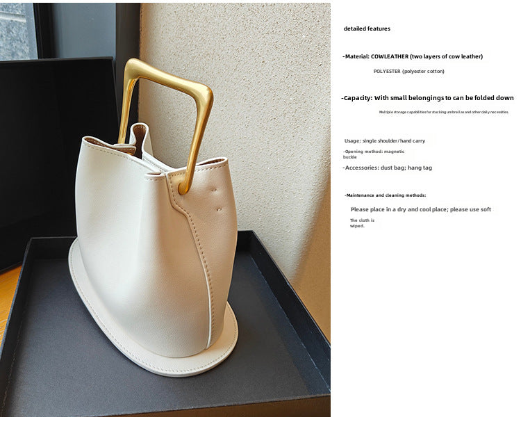 Retro Bucket Bag with Gold Metal Handle