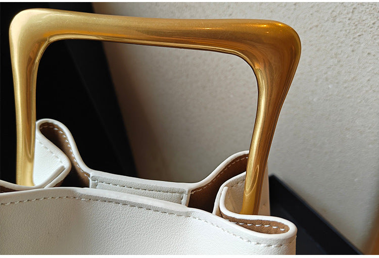 Retro Bucket Bag with Gold Metal Handle