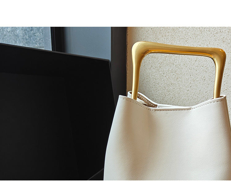 Retro Bucket Bag with Gold Metal Handle
