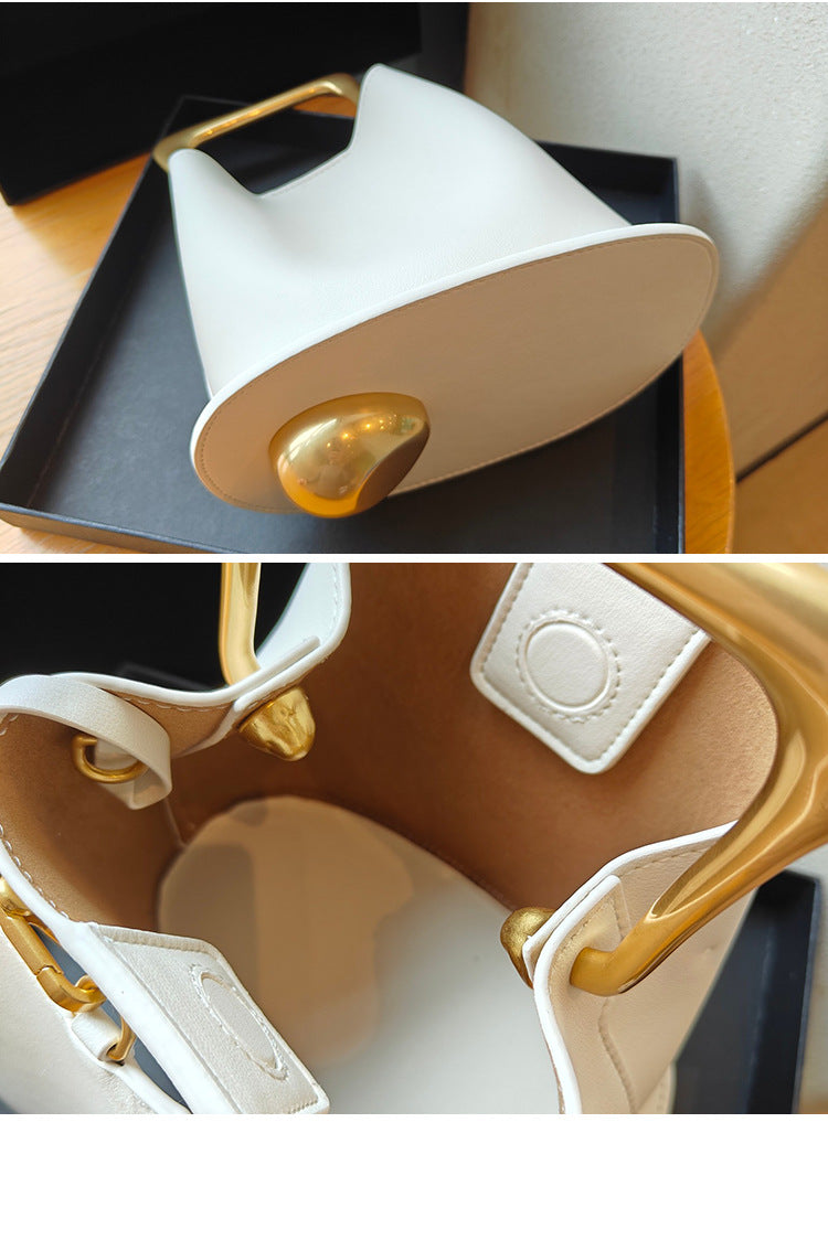 Retro Bucket Bag with Gold Metal Handle