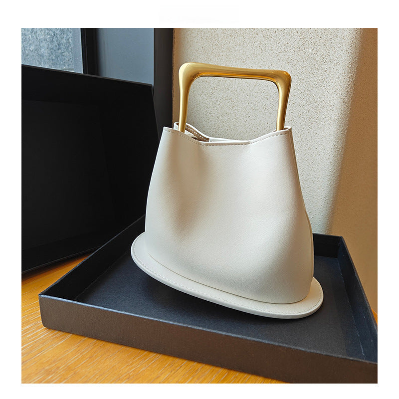 Retro Bucket Bag with Gold Metal Handle