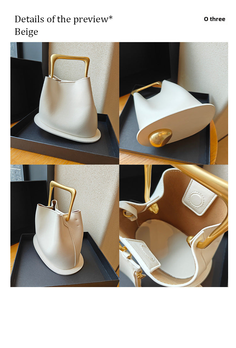 Retro Bucket Bag with Gold Metal Handle