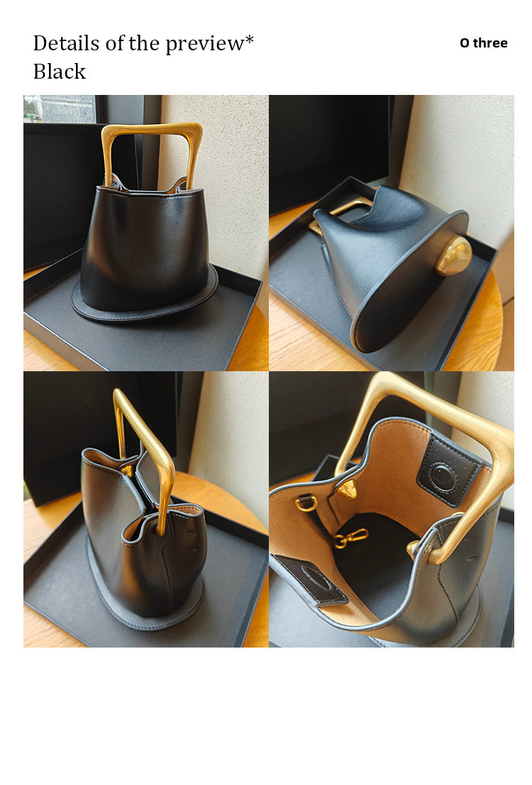 Retro Bucket Bag with Gold Metal Handle