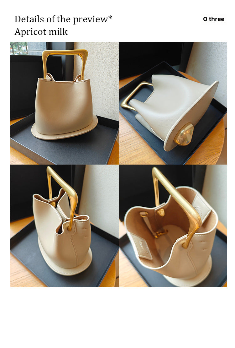 Retro Bucket Bag with Gold Metal Handle
