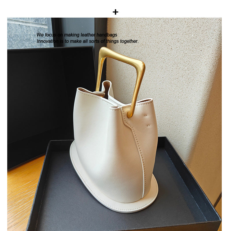Retro Bucket Bag with Gold Metal Handle
