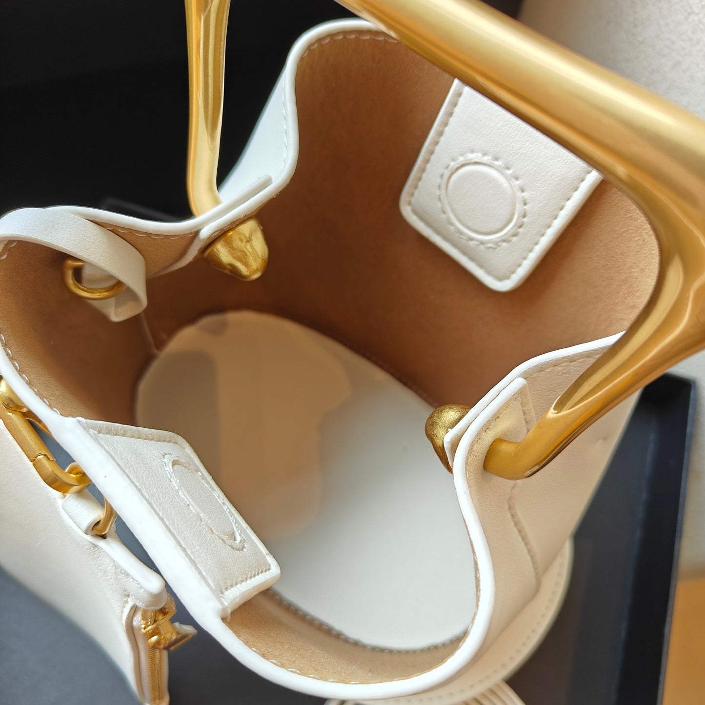 Retro Bucket Bag with Gold Metal Handle